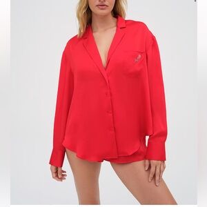 FOR LOVE & LEMONS EVERYDAY PJ TOP Red Women's Top and Shorts Set S top XS bottom